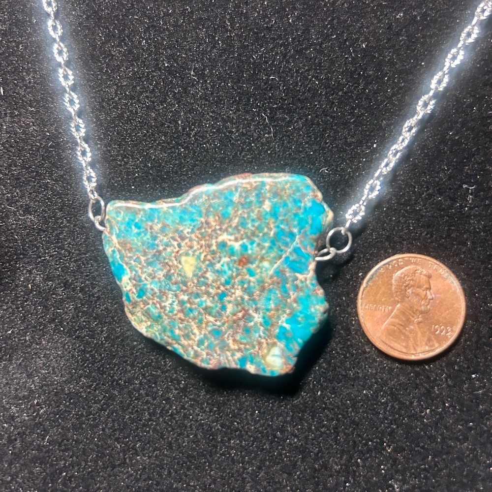 Turquoise Stone Necklace with Silver Chain